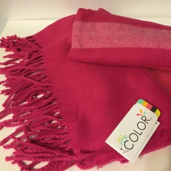 Cozy Soft Pink Striped Oversized Fringed Scarf - Picture 3 of 3